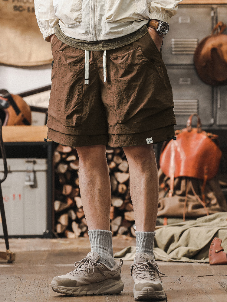 戶外機能防水速幹工裝短褲子男夏季涼感潮流假兩件山系休閑五分褲