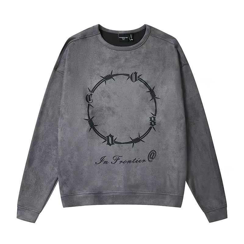 美式380g重磅衛衣男春秋款2023年新款潮流寬鬆麂皮絨復古衣服男