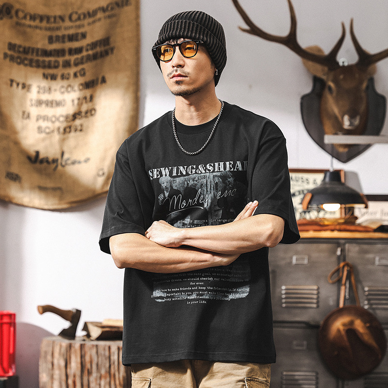 美式復古短袖男夏季T恤2025新款潮牌字母印花寬鬆休閒上衣男T男潮