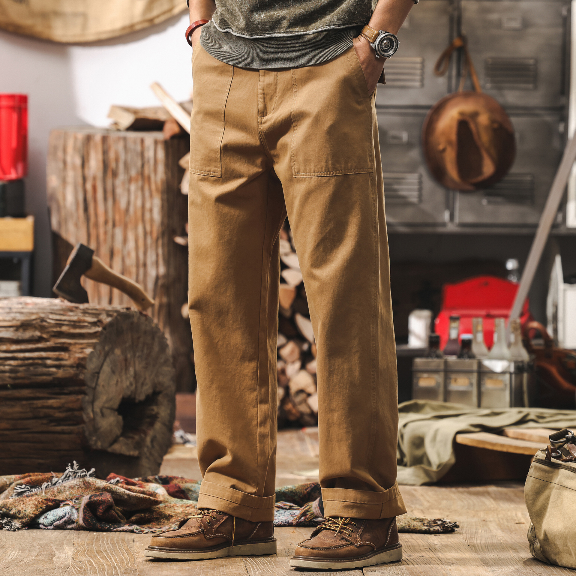 美式復古直筒工裝褲子男2025新款潮牌春季寬鬆闊腿褲美拉德休閒褲