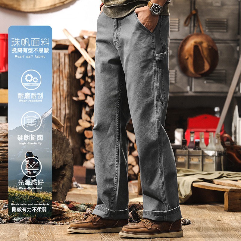 珠帆格直筒休閒褲男春季2025新款美式潮牌復古寬鬆硬朗牛仔褲
