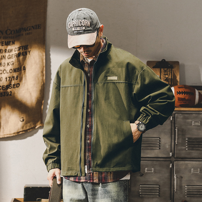 杰雷諾美式潮牌軍綠色休閒夾克男秋冬款寬鬆簡約ins拼接外套