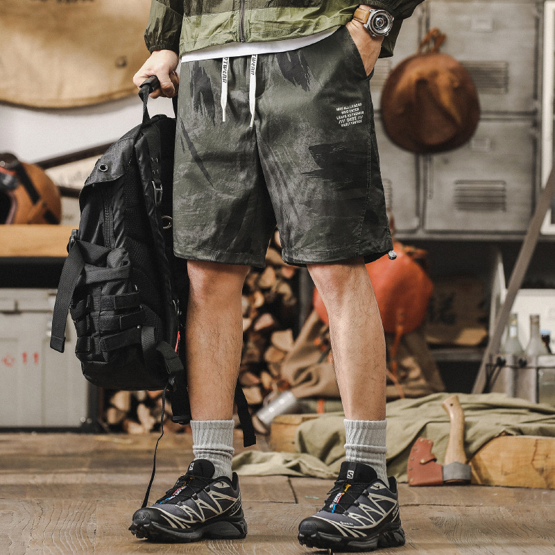 戶外速乾軍綠色迷彩工裝短褲男夏季薄款寬鬆大碼男士休閒五分褲潮
