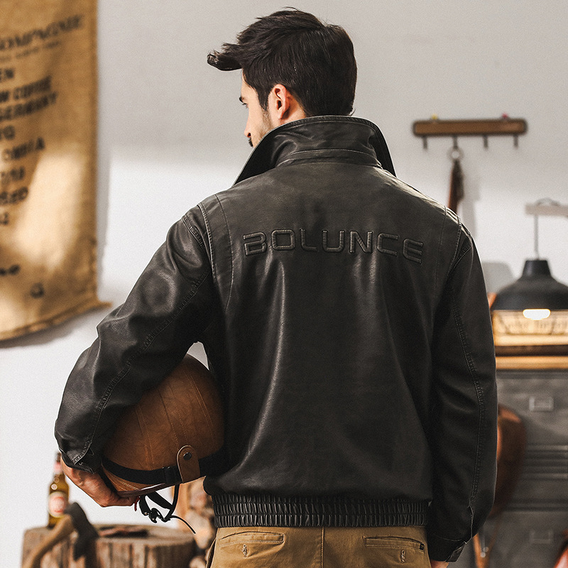 美式復古皮衣外套男秋冬款痞帥成熟硬漢機車服潮牌工裝男士皮夾克
