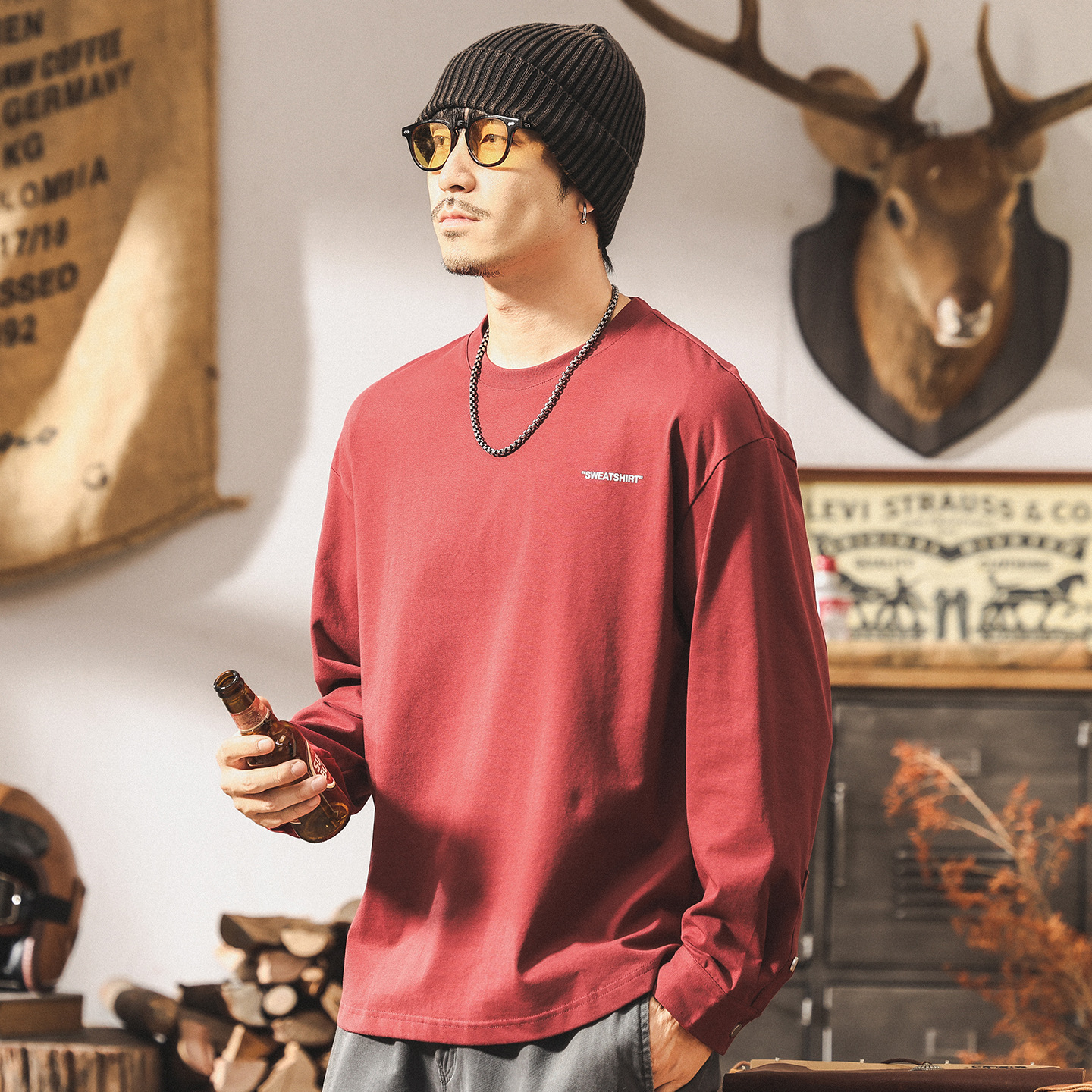 美式復古秋季長袖T恤男2025新款寬鬆男裝潮牌休閒男士透氣上衣潮T