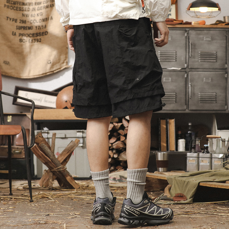 美式工裝短褲男夏季寬鬆大碼假兩件山系戶外機能速乾褲休閒五分褲