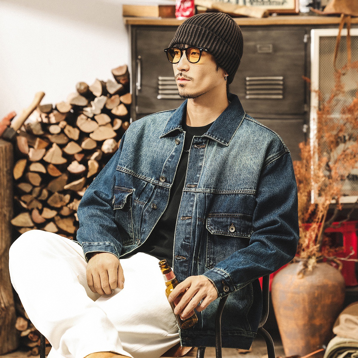 美式復古重磅水洗牛仔外套男春秋2025新款寬鬆休閒帥氣工裝夾克男