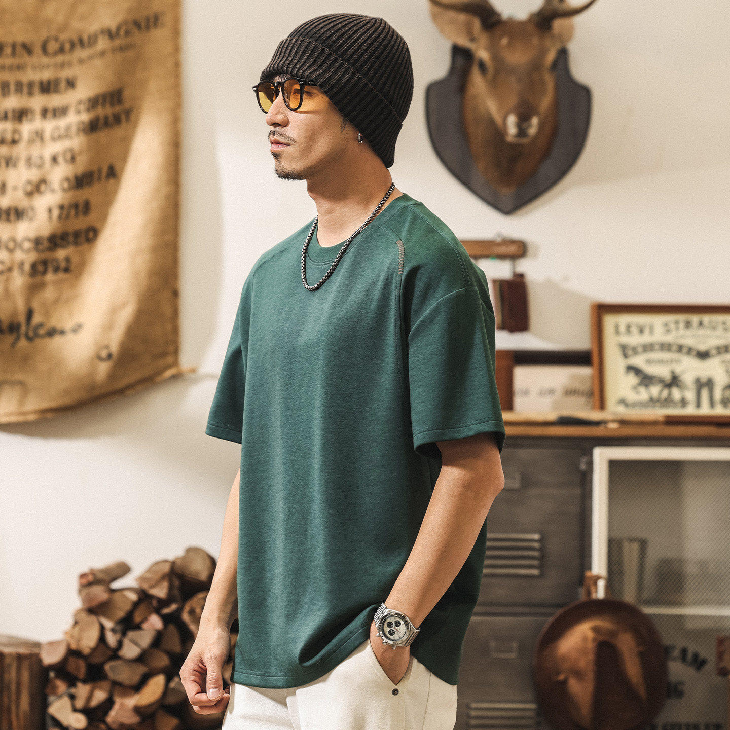 糯滑果凍棉短袖男款夏季莫代爾涼感T恤男美式復古潮牌寬鬆上衣男