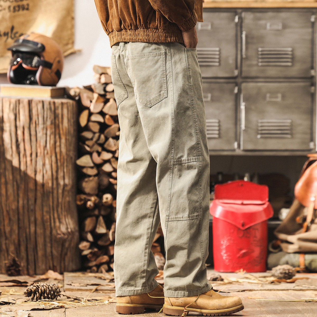 美式復古工裝褲子男秋季2025新款潮牌拼接結構設計寬鬆男士休閒褲