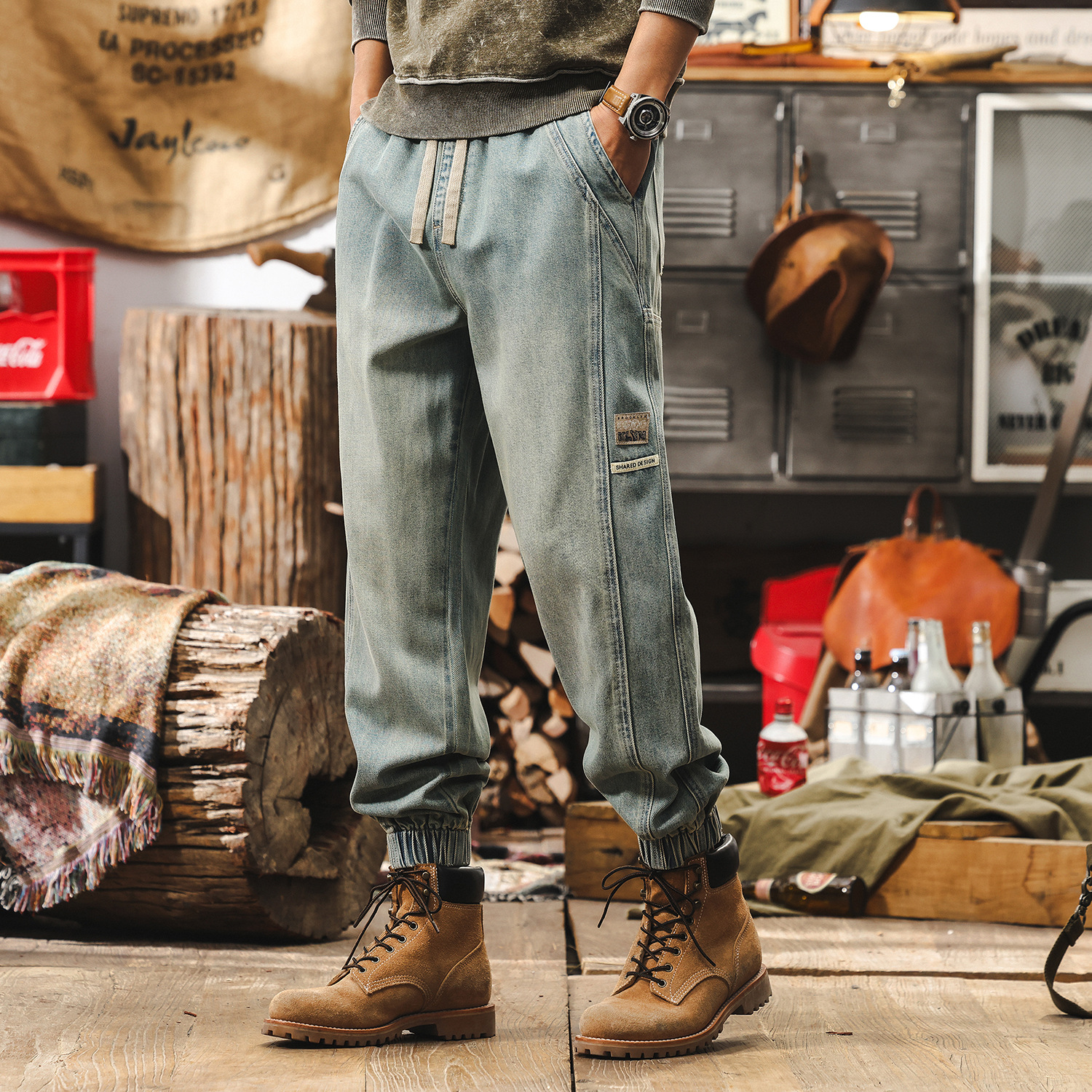 美式復古萊賽爾工裝褲子男潮牌牛仔褲男款夏季2025新款寬鬆束腳褲