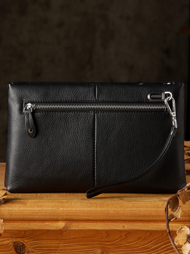 手工真皮男士手拿包商務休閒手抓包質感頭層牛皮橫款手拎包信封包