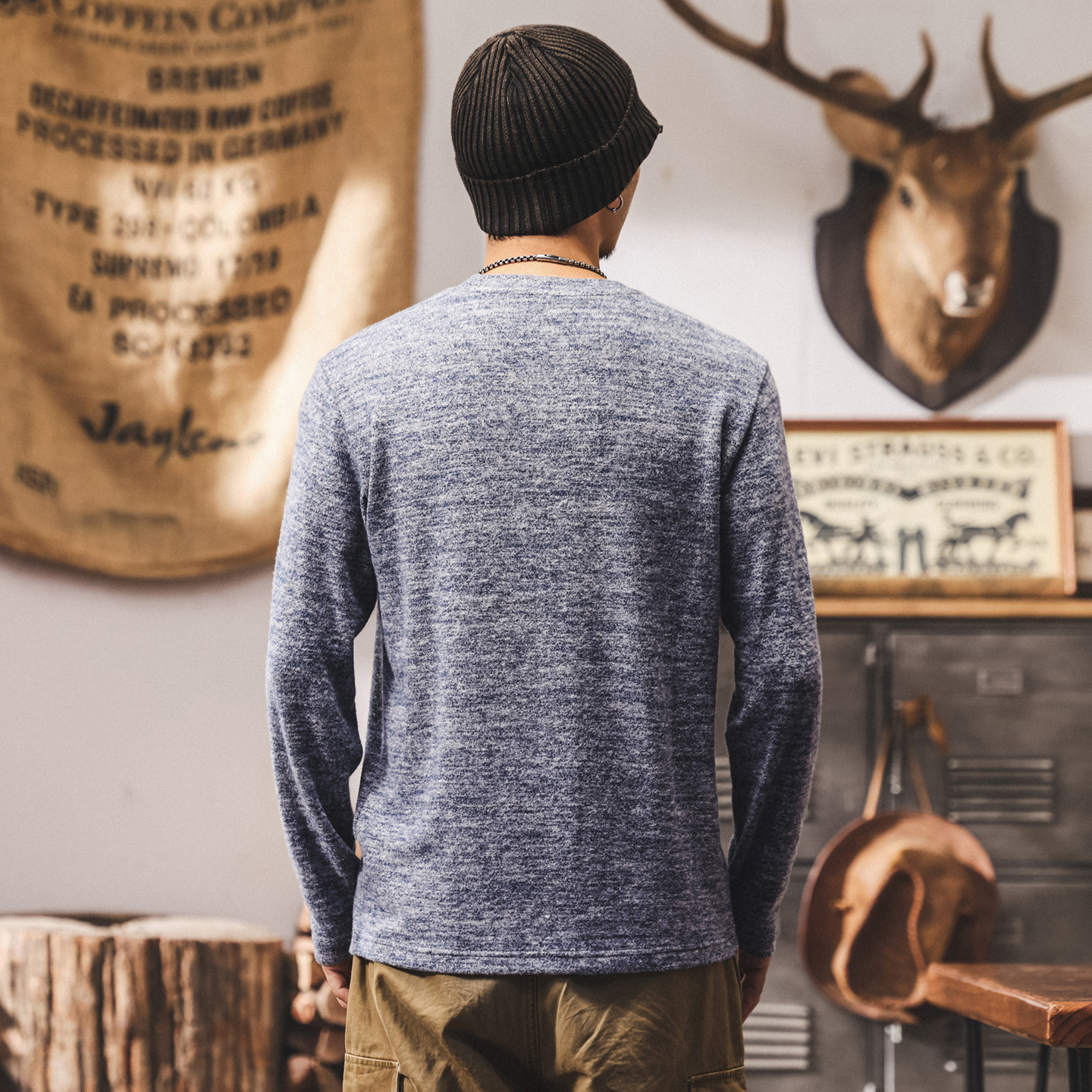 美式復古潮牌長袖t恤男秋季2025新款寬鬆內搭絨感打底衫男士上衣