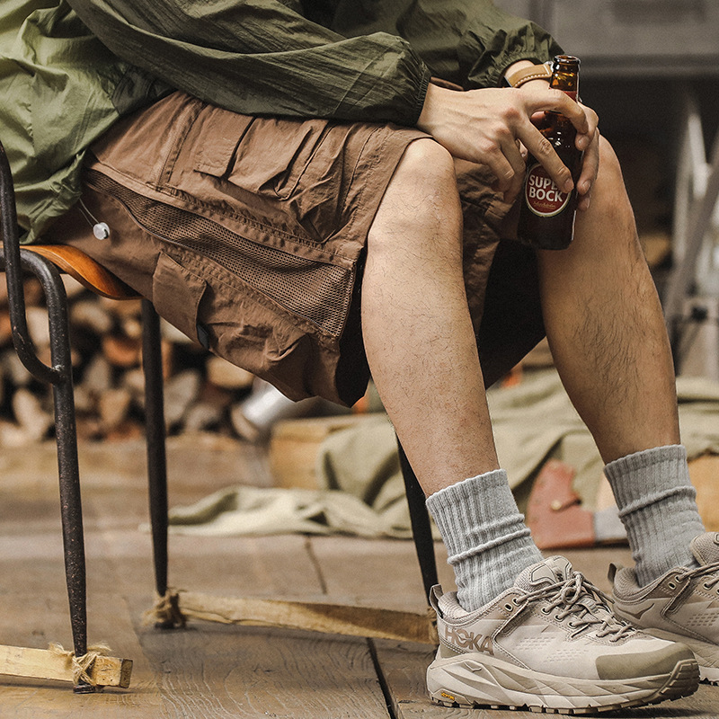 美式戶外速乾工裝短褲男夏季寬鬆機能多口袋男士休閒通勤五分褲潮