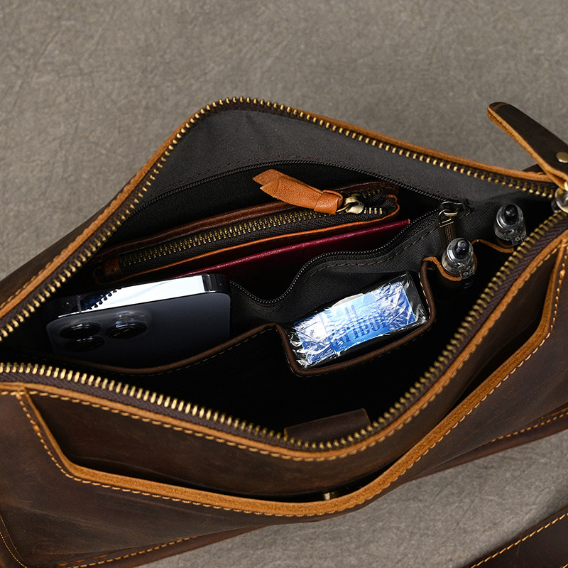 男士復古真皮單肩包瘋馬皮斜挎包牛皮男包