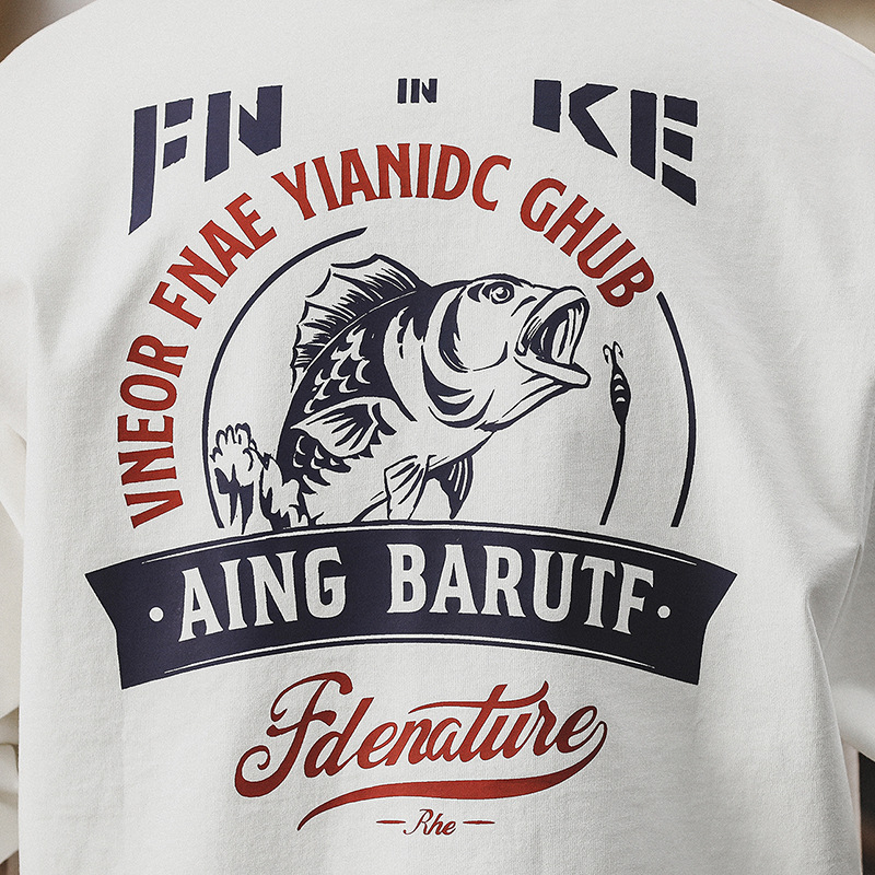 春季新款男士長袖T恤美式重磅2024新款潮牌白色衣服男士上衣