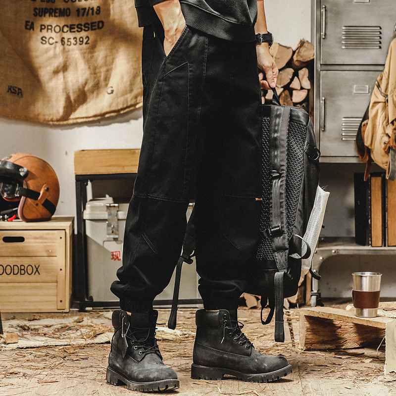 美式重磅復古工裝褲男2024春秋新款寬鬆直筒束口褲潮牌男士休閒褲