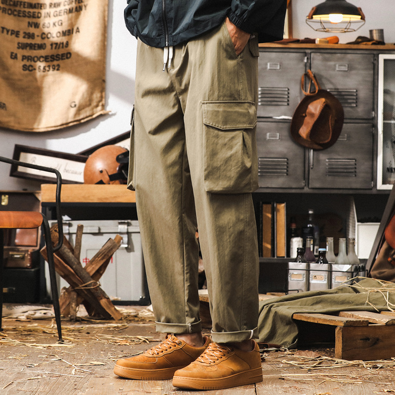 美式復古工裝褲子男秋季潮牌卡其色褲子男春秋寬鬆直筒男士休閒褲