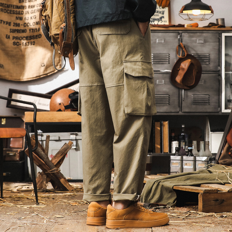 美式復古工裝褲子男秋季潮牌卡其色褲子男春秋寬鬆直筒男士休閒褲