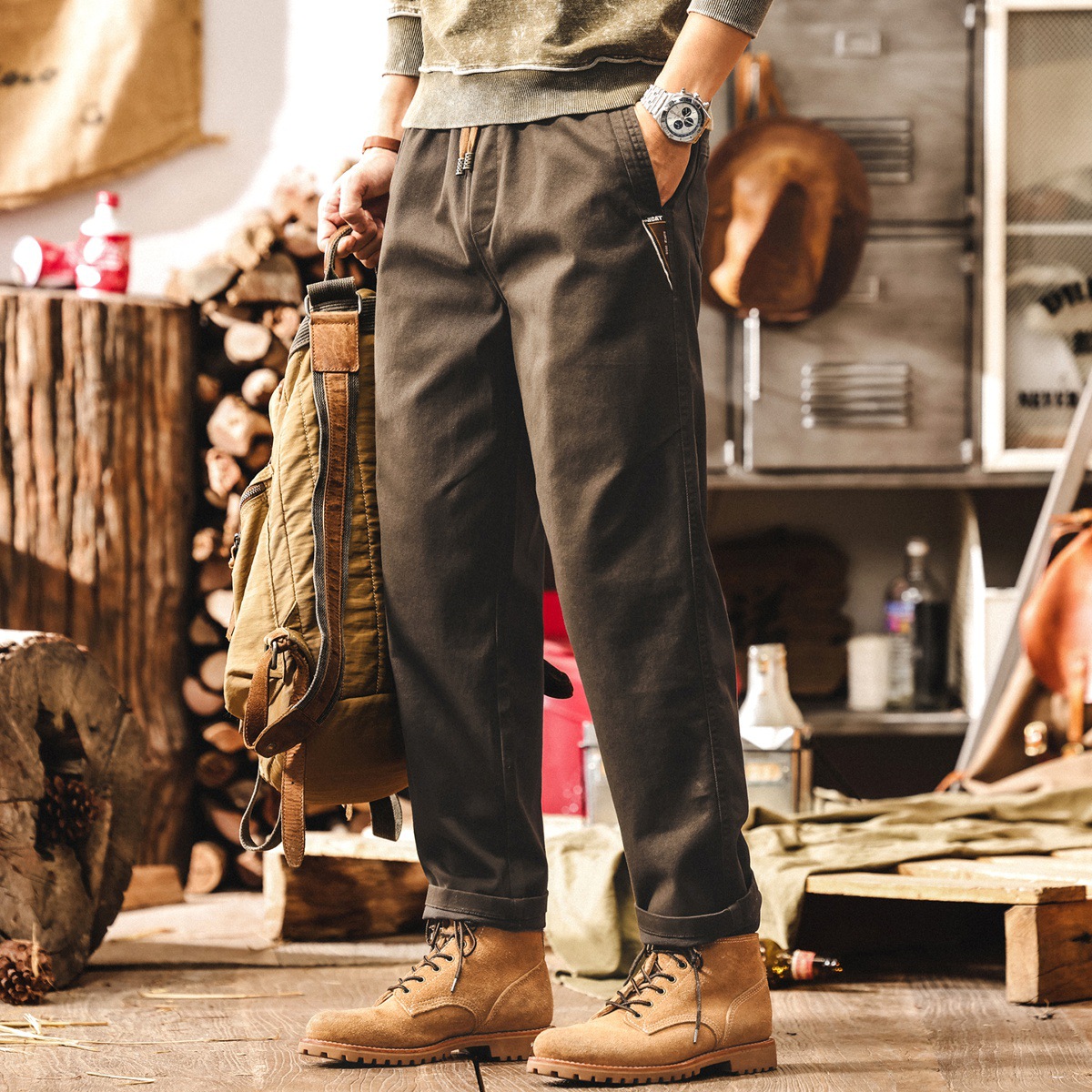 美式覆古秋季褲子男2025新款寬鬆直筒男士休閒褲春秋潮流工裝長褲