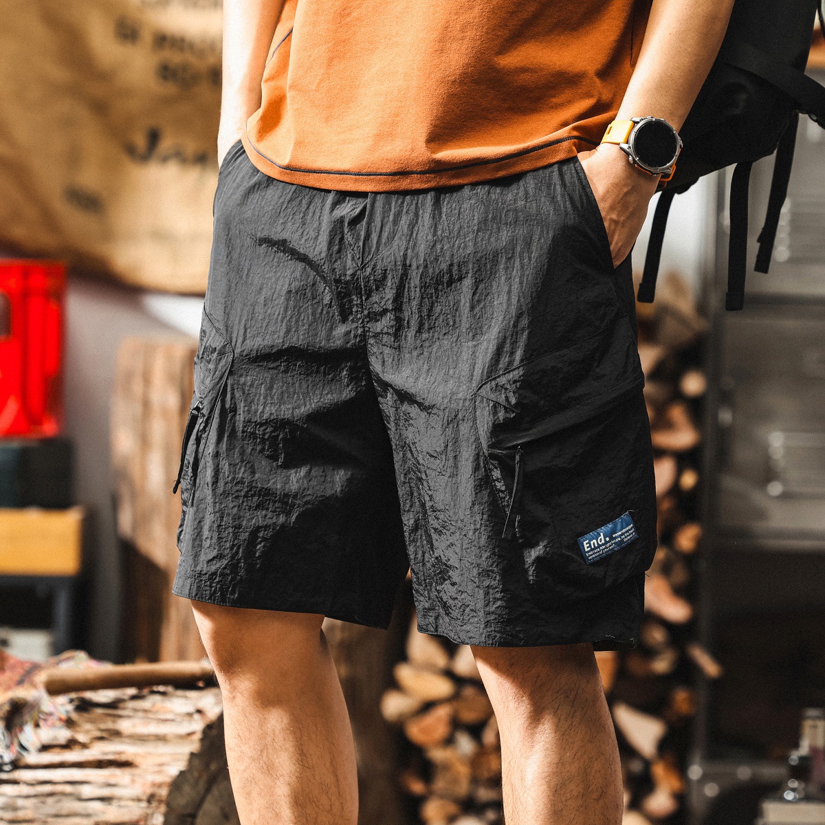 【雙面穿】冰絲涼感工裝短褲男夏季薄款美式休閒褲子男戶外五分褲