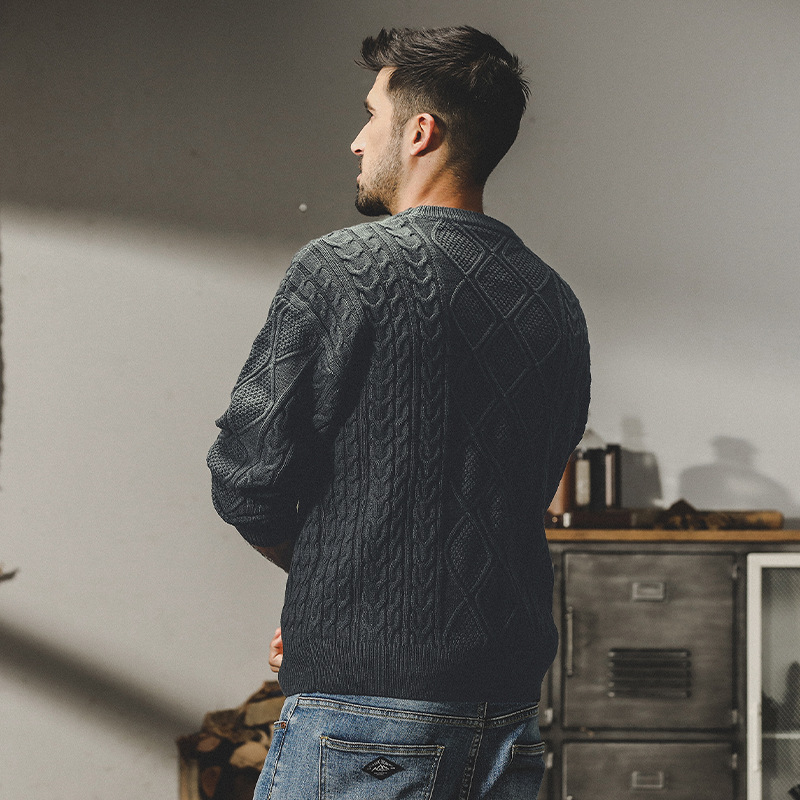 杰雷諾美式重磅經典復古毛衣男秋冬款寬鬆ins潮牌格紋針織衫外套