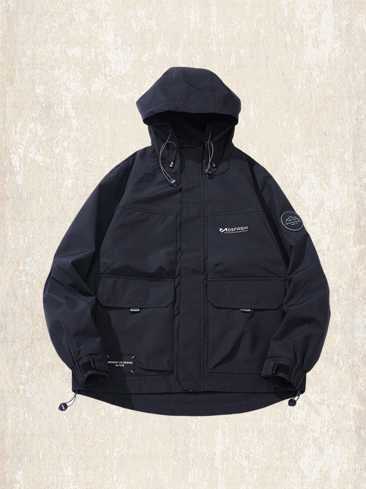 美式復古工裝外套男春秋2024新款連帽衝鋒衣男潮牌石墨烯夾克衣服