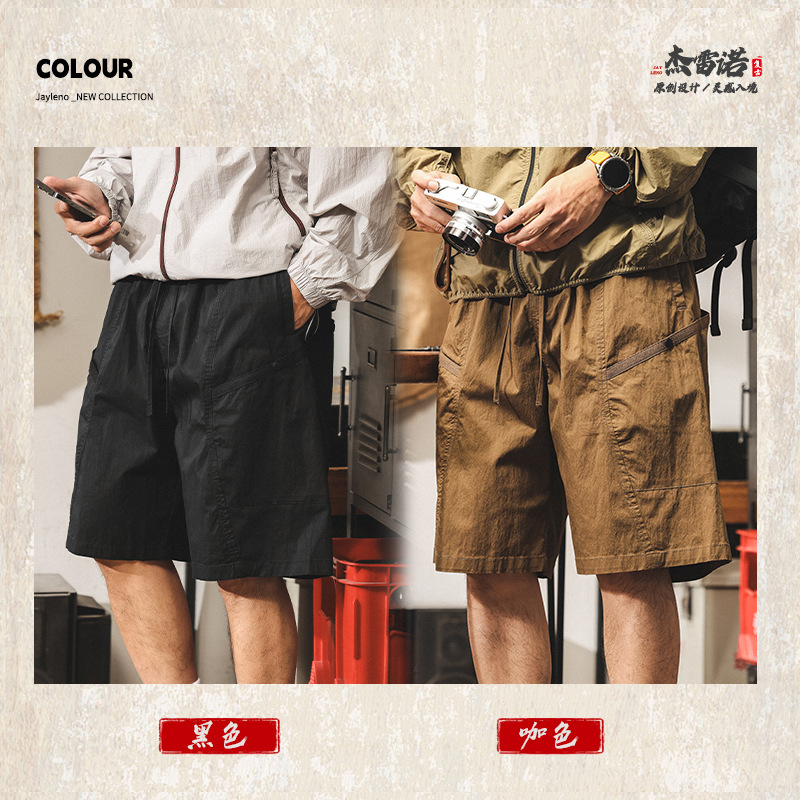 美式復古工裝短褲男夏季薄款戶外潮牌直筒速幹五分褲寬鬆潮牌中褲