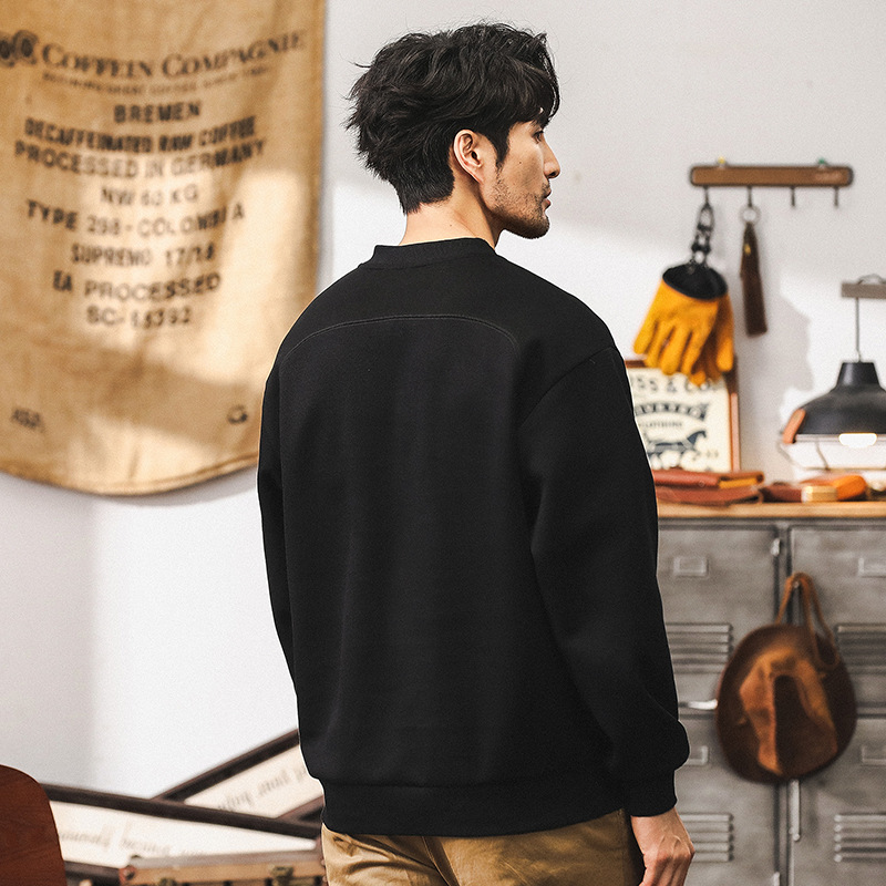 美式復古重磅衛衣男秋季潮牌亨利領半開衫外套男春秋款長袖POLO衫