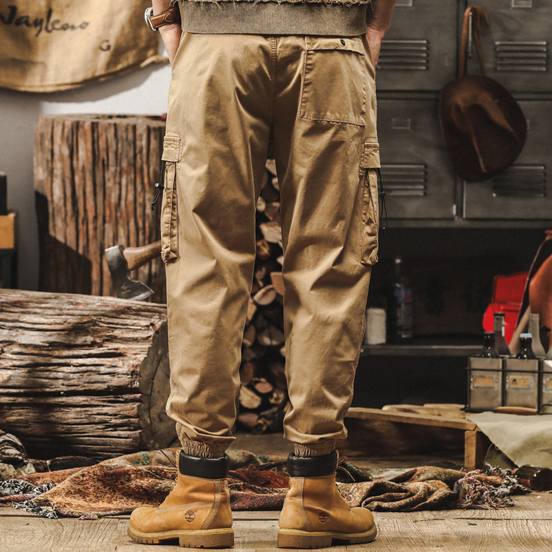 傑雷諾美式復古春季工裝褲子男寬鬆束腳潮牌春秋款水洗男士休閒褲