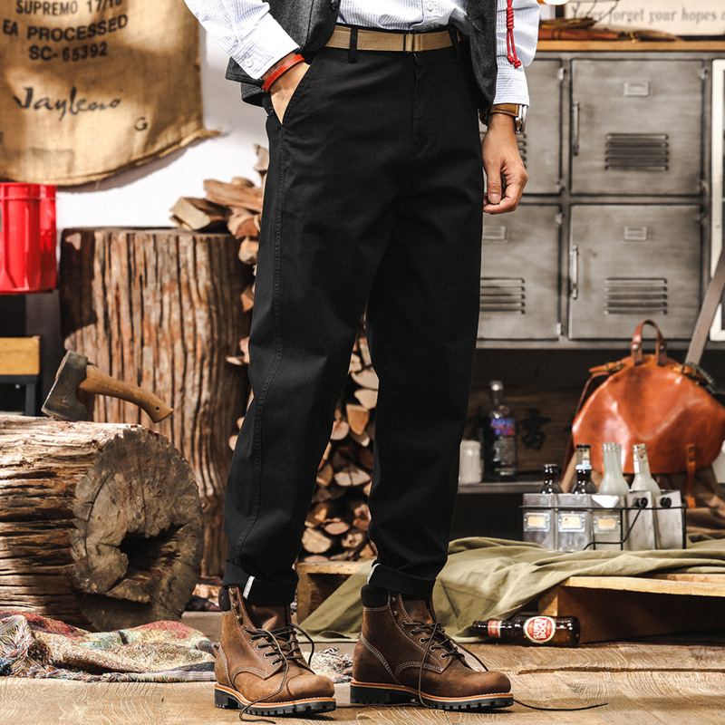 美式復古卡其色工裝褲子男秋季新款休閒褲潮牌寬鬆直筒百搭長褲