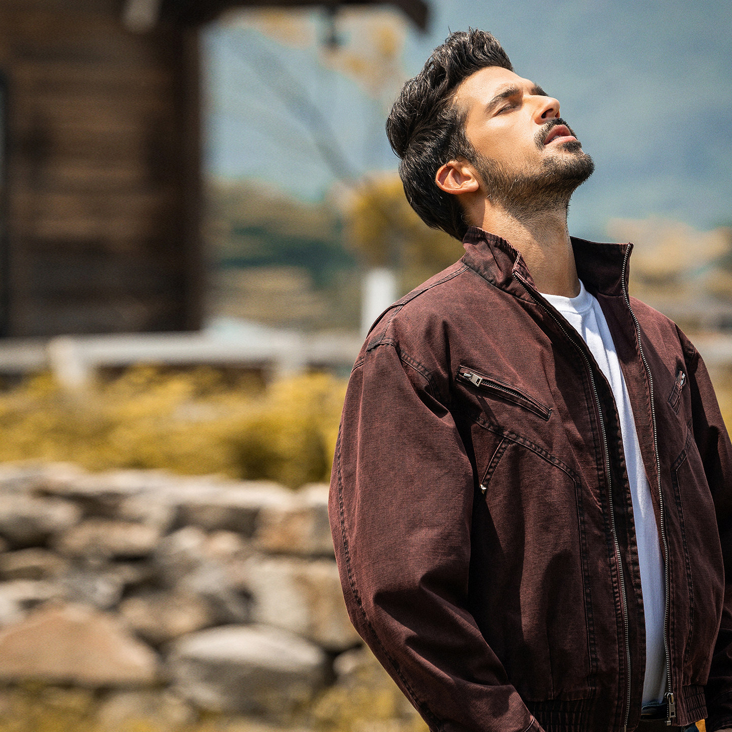 美式復古工裝夾克男春季新款寬鬆水洗勃艮第紅老錢風短款男士外套