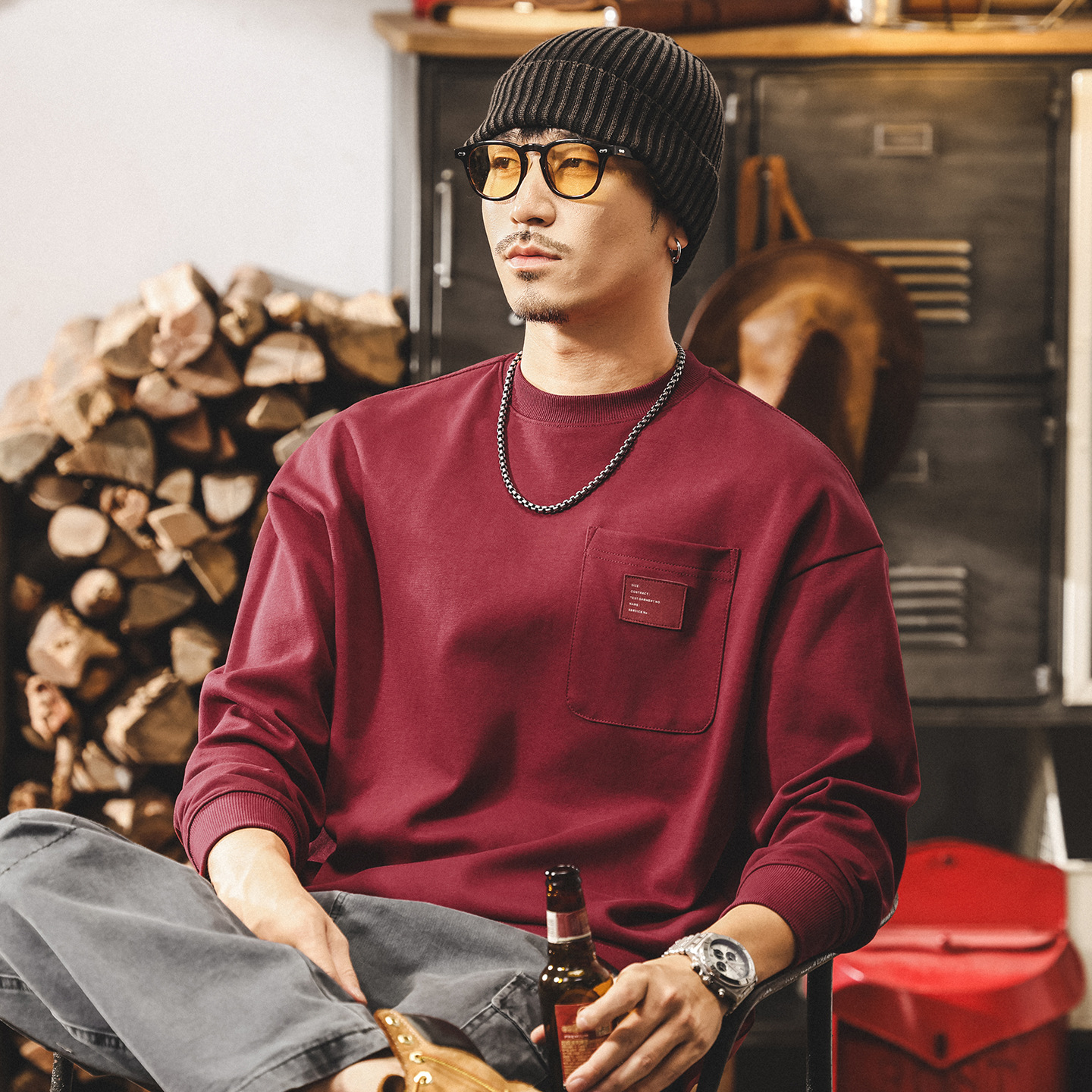 美式復古重磅衛衣男春秋2025新款長袖t恤男秋季寬鬆大碼潮流上衣T