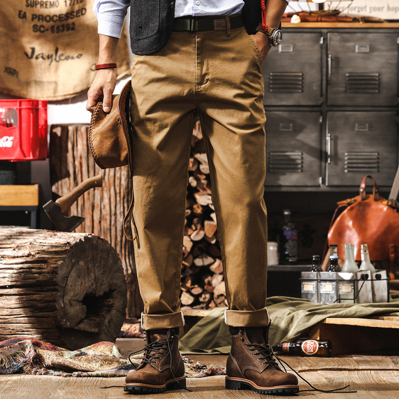 美式復古重磅簡約工裝褲子男春季2025新款寬鬆直筒男士百搭休閒褲