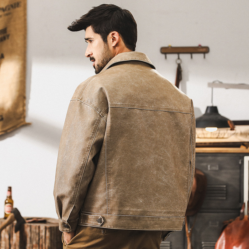 美式復古機車皮衣外套男春秋2025新款阿美咔嘰硬漢獵裝皮夾克春季