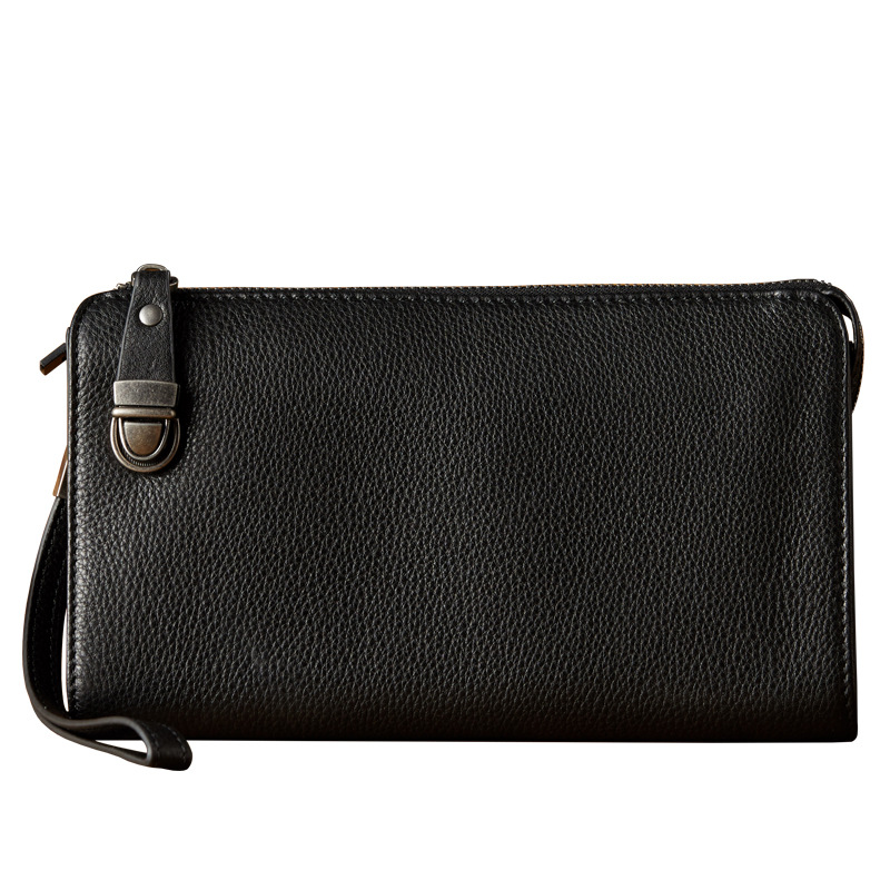 手工牛皮男士手拿包休閒商務真皮長款錢包頭層牛皮時尚潮流手機包