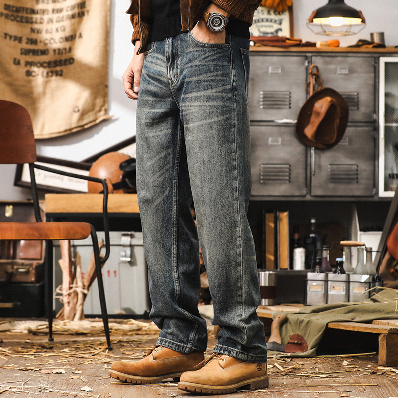 美式復古萊賽爾牛仔褲男款寬鬆直筒褲子男秋季男士休閒做舊長褲男