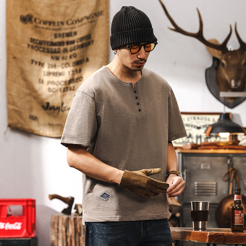 美式復古竹節肌理感短袖T恤男夏季2025新款潮流硬漢男士POLO衫