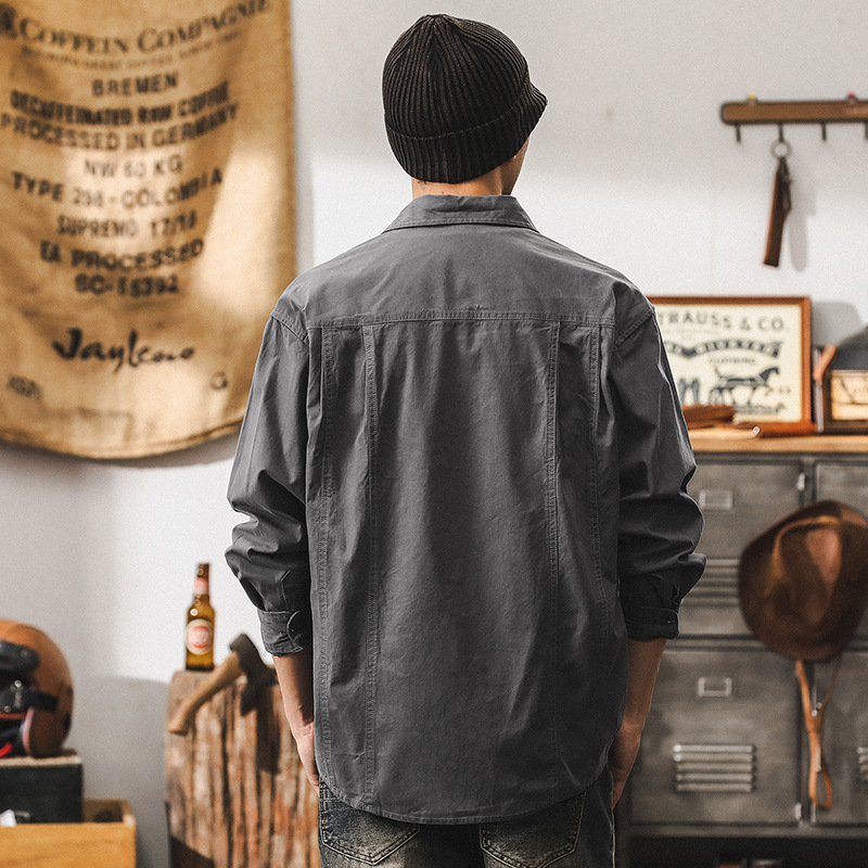 美式復古工裝襯衫男士長袖秋季2024新款帥氣潮流襯衣外套男春秋款