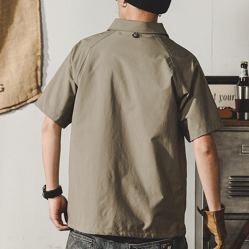 杰雷諾美式工裝復古短袖T恤男夏季高彈錦綸寬鬆襯衫領半袖POLO衫