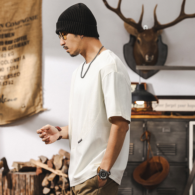 拼接提花涼感寬鬆短袖男夏季T恤2025新款美式潮牌復古休閒上衣男T