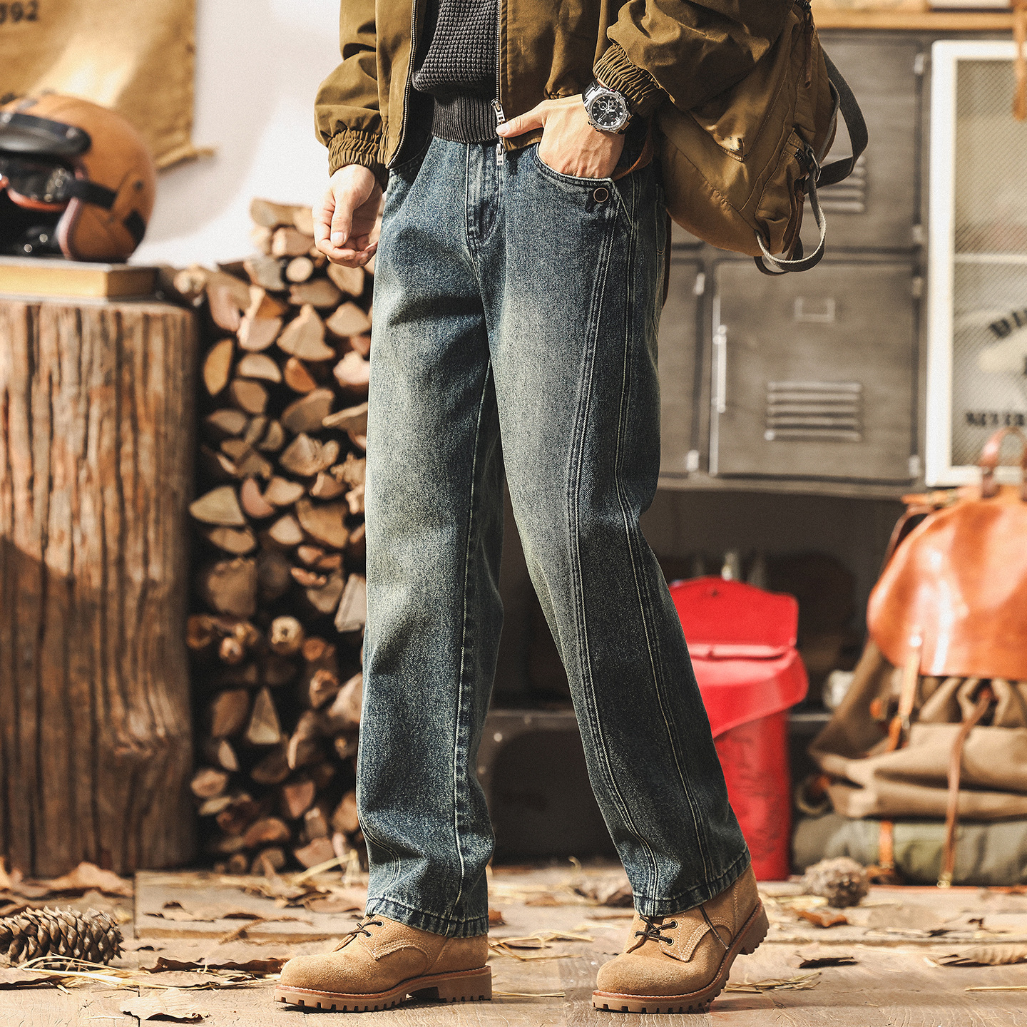 美式復古水洗牛仔褲男秋季2025潮牌新款直筒工裝褲子男寬鬆休閒褲