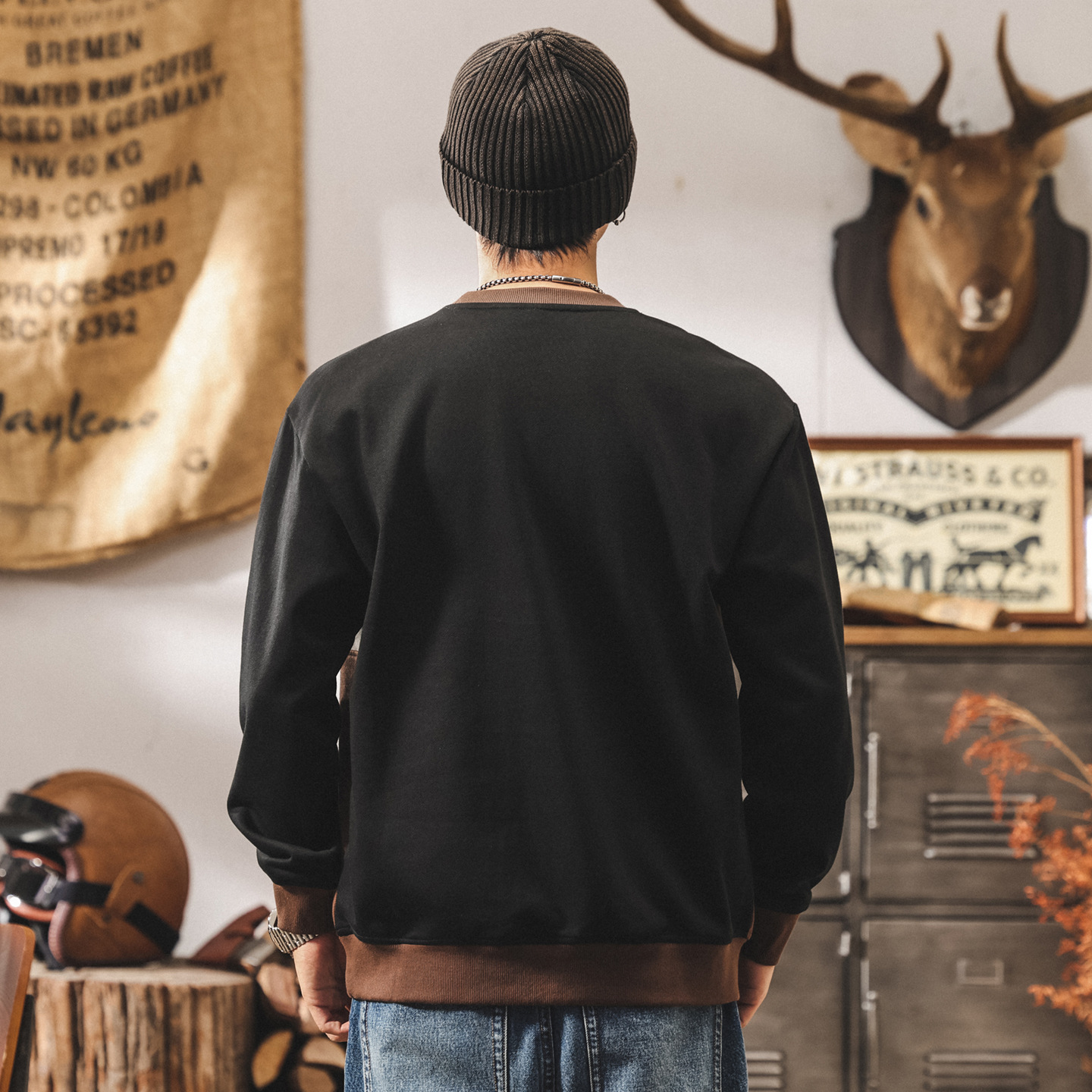 美式復古390g重磅衛衣男春秋款寬鬆大碼潮牌拼接休閒男生秋季上衣