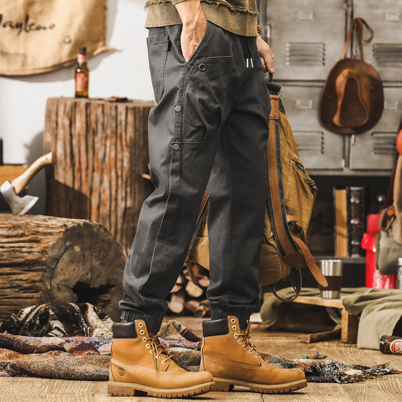 美式復古工裝褲子男2024新款戶外潮牌束腳褲秋冬款寬鬆休閒長褲男