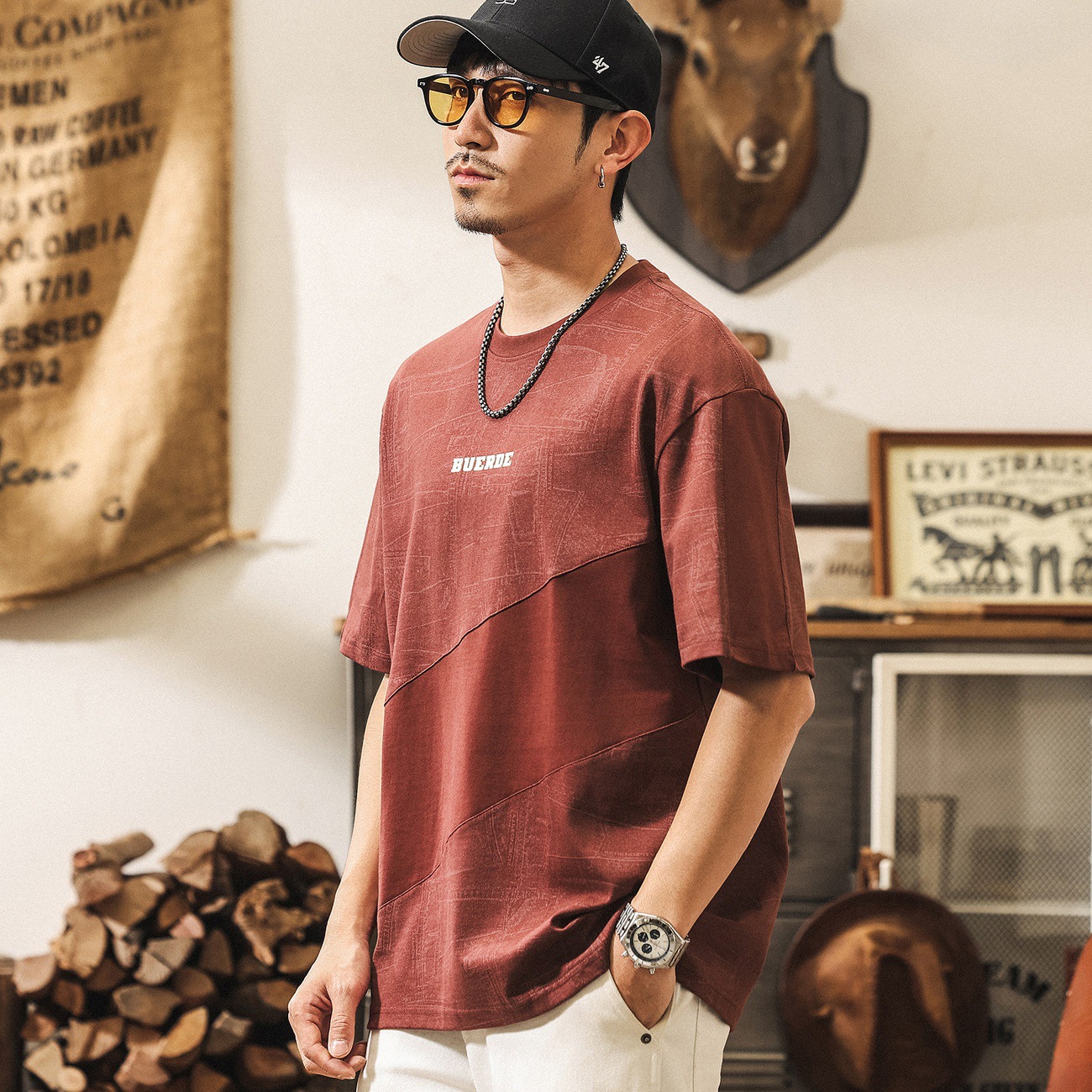 美式復古重磅T恤短袖男款夏季2026新款潮牌印花寬鬆半袖體恤