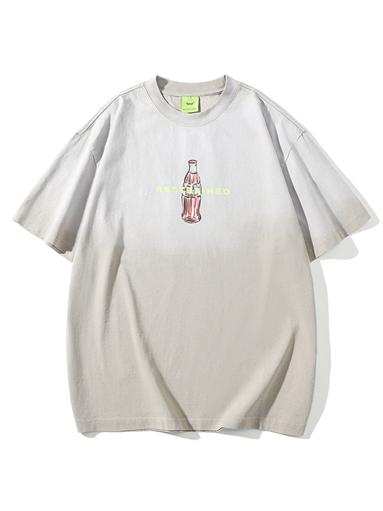 夏季咖色重磅T恤男短袖個性創意印花潮流男士半袖寬鬆上衣男