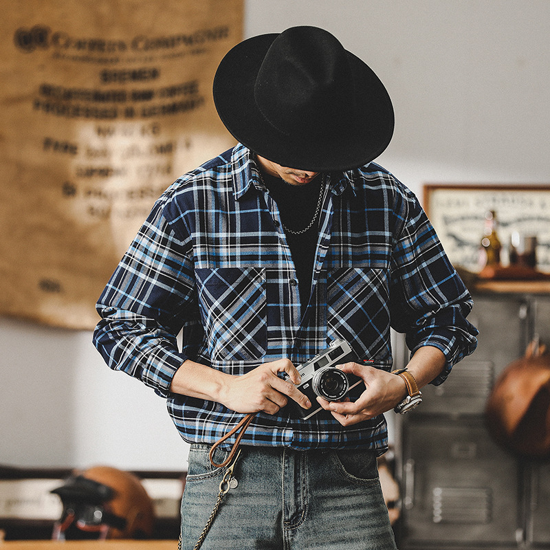 杰雷諾美式復古長袖襯衫男潮牌上衣男士2024碳素磨毛英倫休閒襯衣