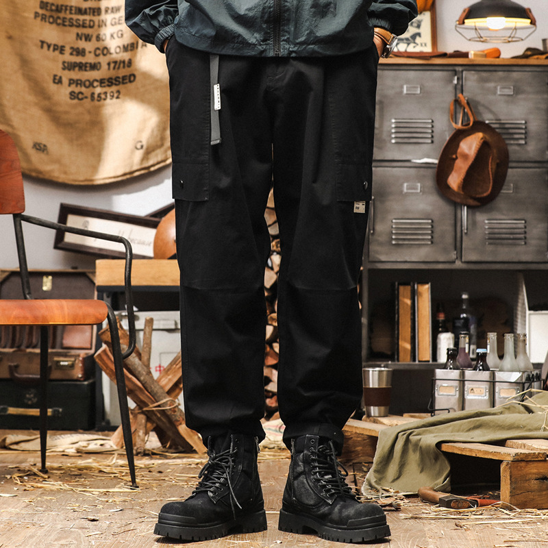 美式復古黑色工裝褲男秋季潮牌寬鬆直筒2024新款城市通勤休閒褲男
