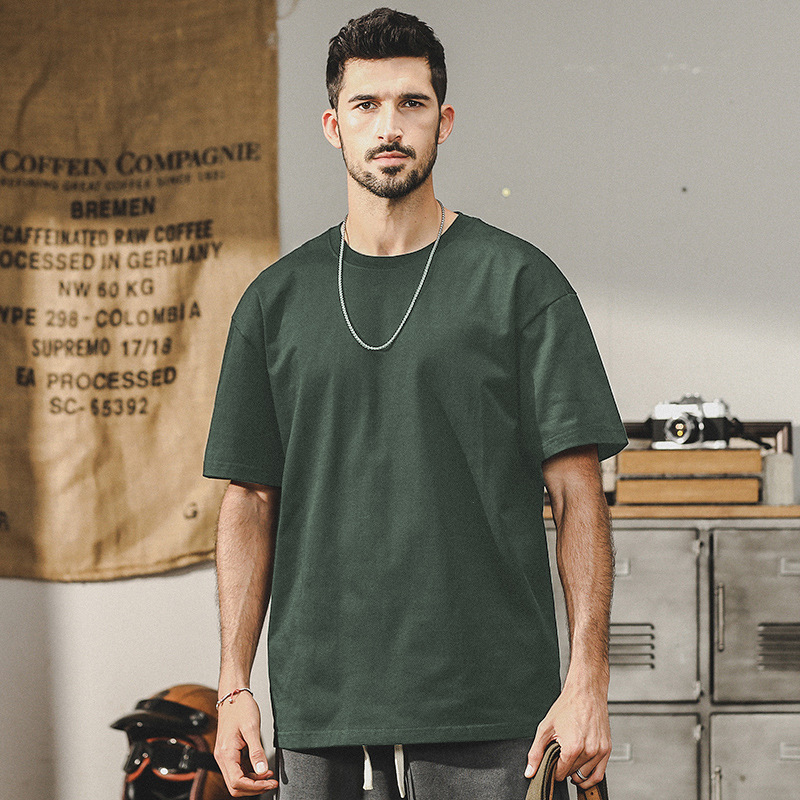 32支雙紗爽滑棉250g重磅基礎純色圓領短袖T恤男夏季寬鬆百搭小白t