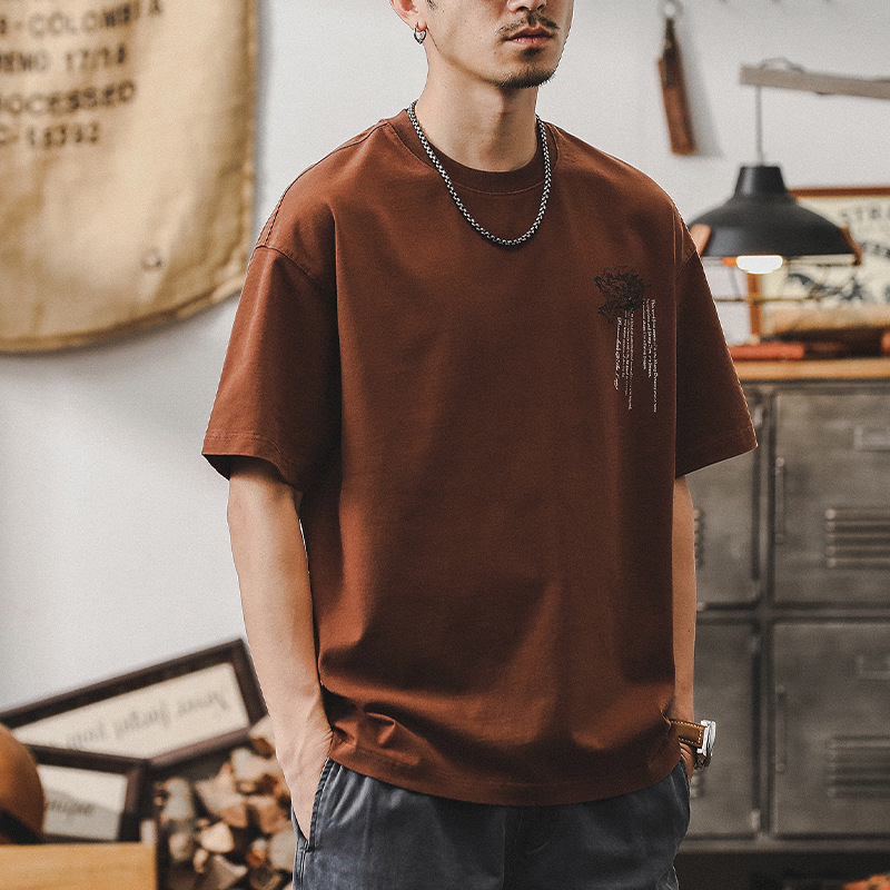中國民族風重磅寬鬆男士T恤短袖男款夏季大碼男裝半袖體恤男