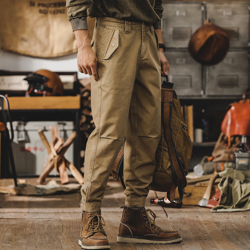 美式復古工裝褲子男春季潮牌寬鬆直筒休閒褲男春秋耐磨馬褲九分褲